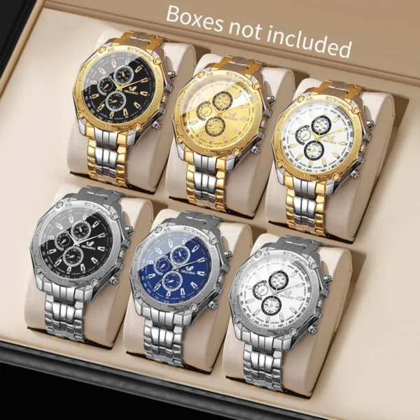 6PCS/Set Fashion Large Dial Men's Watches Luxury Business Quartz Wrist Watch for Man Clock Reloj Hombre（Without Box）