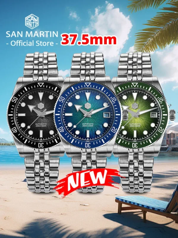 San Martin 40mm Men's Luxury Diver Watch Miyota 9015 Enamel Sunburst Dial Automatic Mechanical Wristwatch Waterproof 200m SN0148