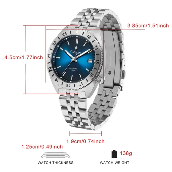 CADISEN Watch Man Diver Automatic Mechanical Wristwatches Luminous Stainless steel AR Coating Sapphire Crystal Waterproof