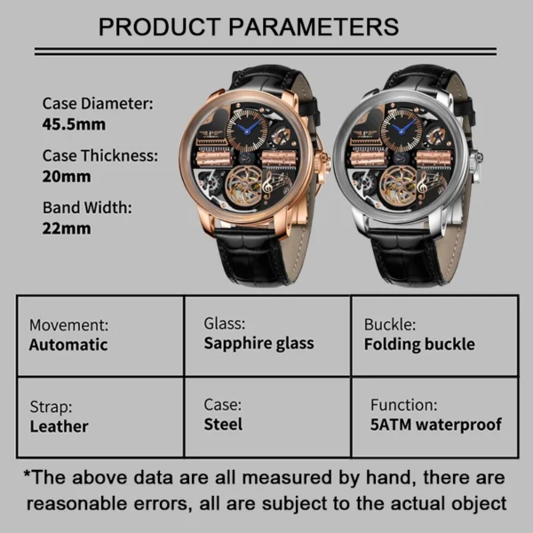 PINDU Watch New TOP Men Mechanical Watch Godfather Fashionable Classic Series 45.5MM Wristwatches Men M2791B