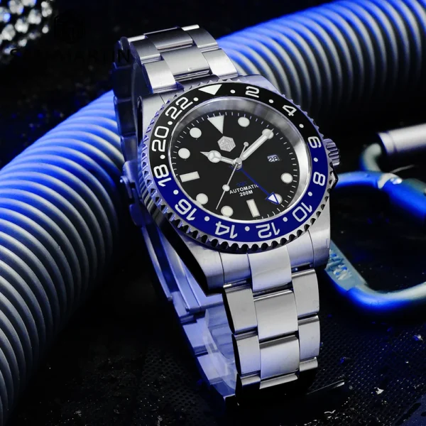 San Martin Luxury Men Mechanical Watches GMT Business Self Winding Wrist Watch Sapphire Waterproof 200m Date Full Luminous