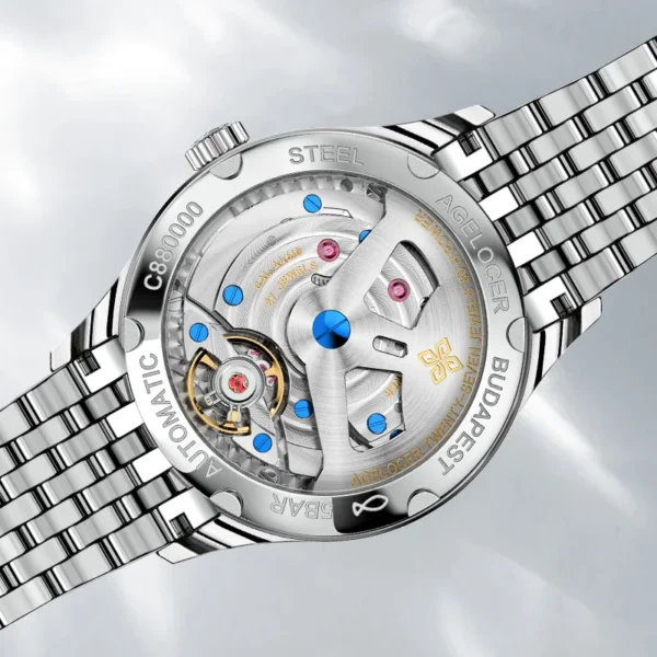 AGELOCER Original Budapest Watch Steel Strap Men's Business Dress Big Calendar Automatic Mechanical Watch Birthday Gift for Men