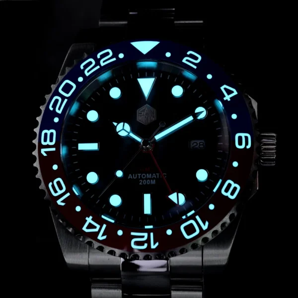 San Martin Luxury Men Mechanical Watches GMT Business Self Winding Wrist Watch Sapphire Waterproof 200m Date Full Luminous
