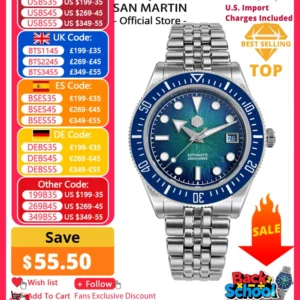 San Martin 40mm Men's Luxury Diver Watch Miyota 9015 Enamel Sunburst Dial Automatic Mechanical Wristwatch Waterproof 200m SN0148