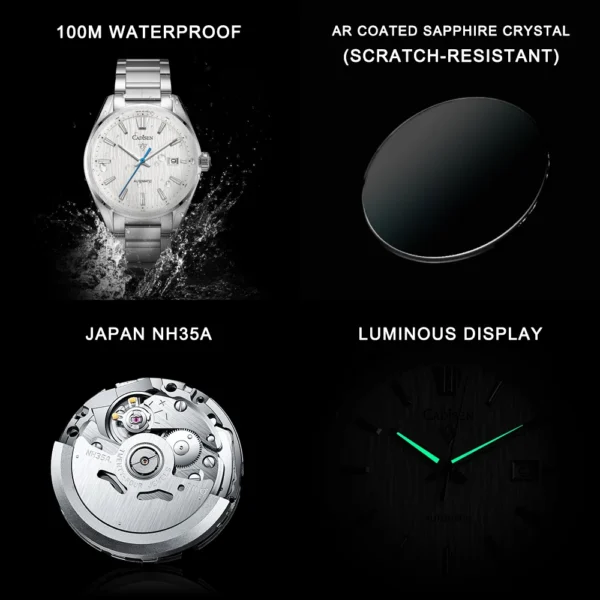 CADISEN 2024 New Luxury Men Mechanical Wristwatches 10Bar Waterproof Japanese NH35 Movement Automatic Watch Steel Watch for Men