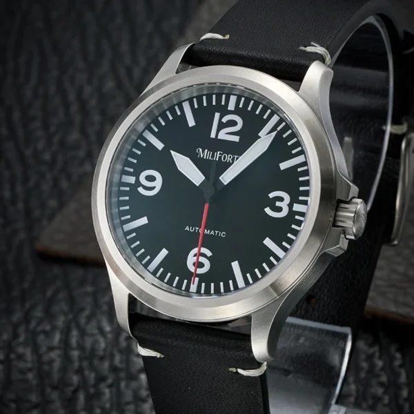 Milifortic 39mm Pilot Watch Man M096 Large Arabic Numerals Dial 100MM Waterproof NH38 Automatic Military Style Field Watch